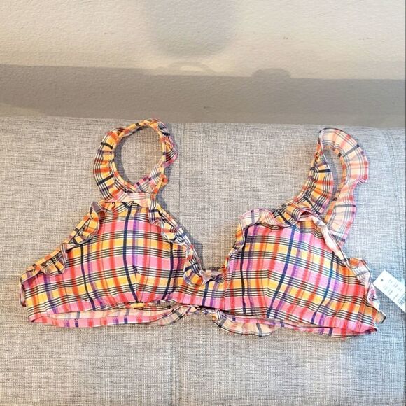 NWT J.Crew Plaid Ruffle Bikini Top - Picture 1 of 10